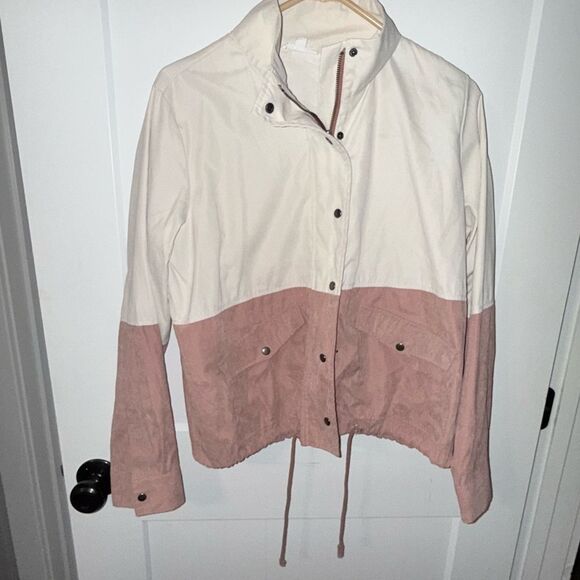 Blu Pepper Jackets & Blazers - Blu Pepper Utility Jacket Cream and Pink Color Block